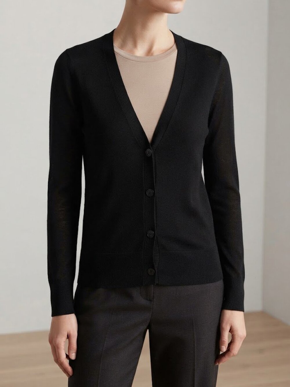 LOFT Black Wool Blend Button Front Cardigan